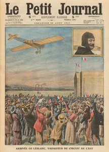 O aviador Alfred Leblanc chegando em Issy-les-Moulineaux, ilustração do &39;Le Petit Journal&39;, suplemento ilustre, 28 de agosto de 1910